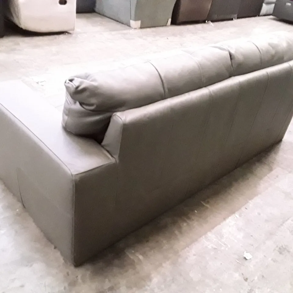 DESIGNER 3 SEATER SOFA - GREY LEATHER