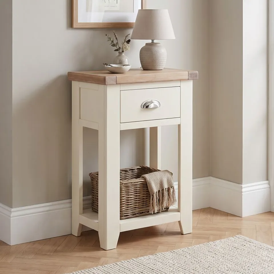 BOXED CHESHIRE CREAM 1 DRAWER SMALL CONSOLE TELEPHONE TABLE