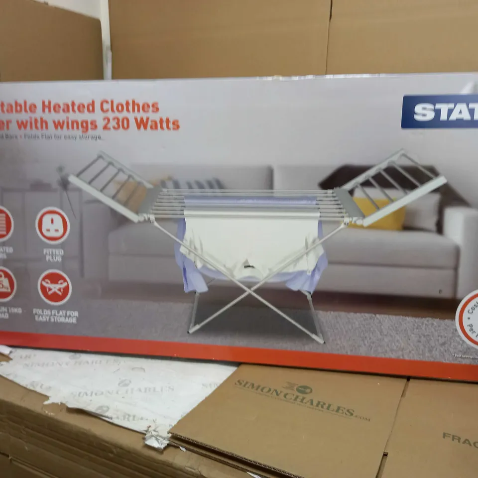 BOXED PORTABLE HEATED CLOTHES AIRER WITH WINGS 230 WATTS
