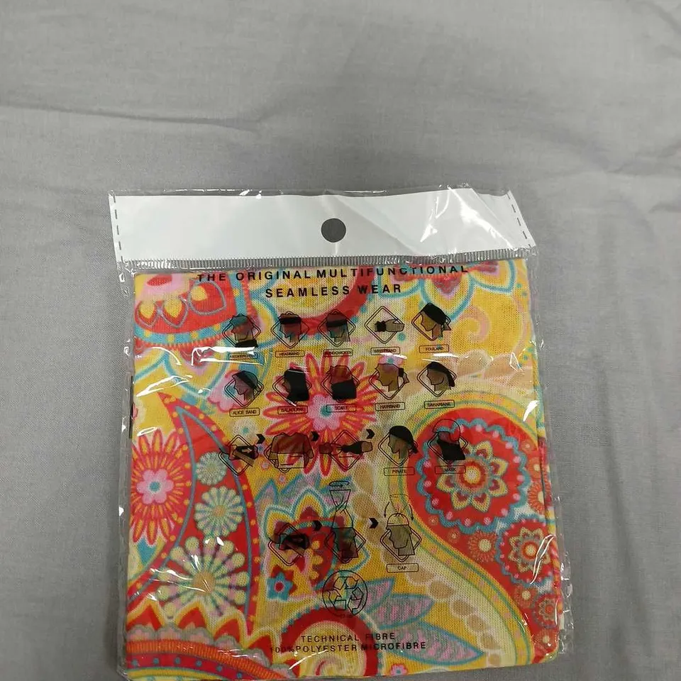 BOX OF APPROXIMATELY 90 THE ORIGINAL MULTIFUNCTIONAL SEAMLESS WEAR - YELLOW MULTI