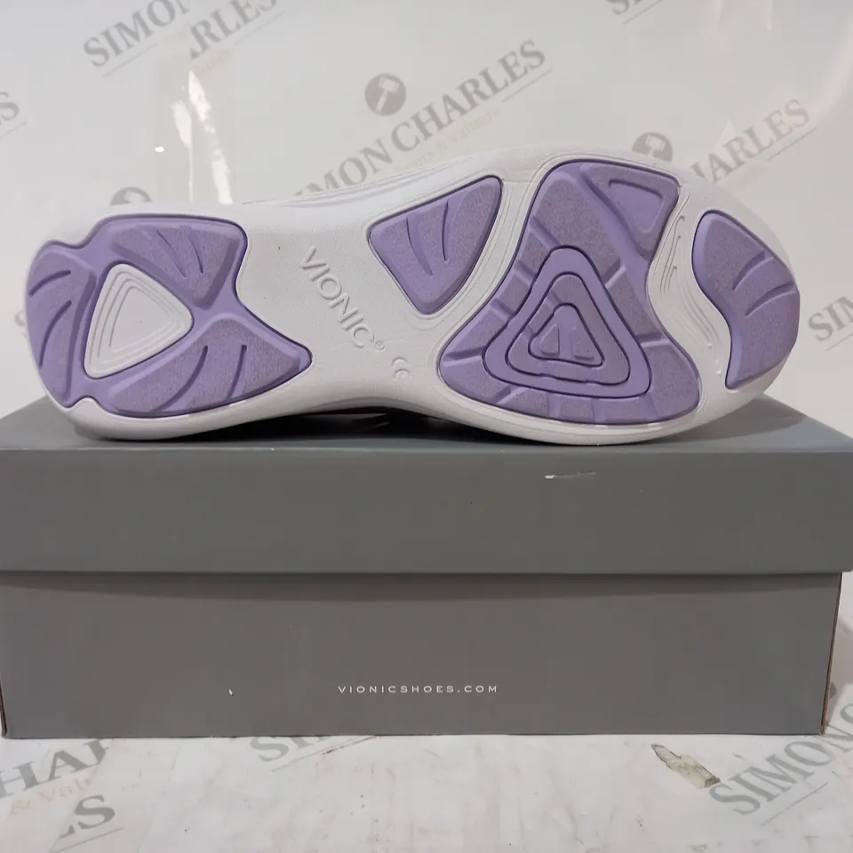 BOXED PAIR OF VIONIC JOJO TRAINERS IN LILAC SIZE 7