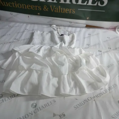 PRETTY LITTLE THING WHITE SHIRRED HALTERNECK TIERED SHIFT DRESS SIZE 8