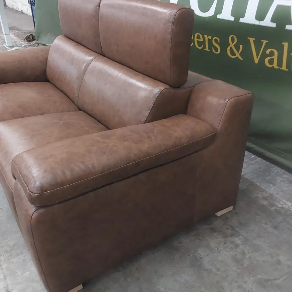 QUALITY DESIGNER ITALIAN MADE RICCARDO 2 SEATER LEATHER SOFA - BRANDY
