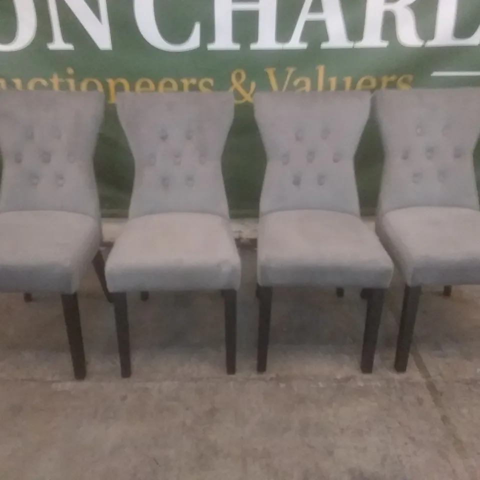 SET OF 4 NEW KENSINGTON GREY VELVET BUTTON BACK DINING CHAIR (BLACK LEG)