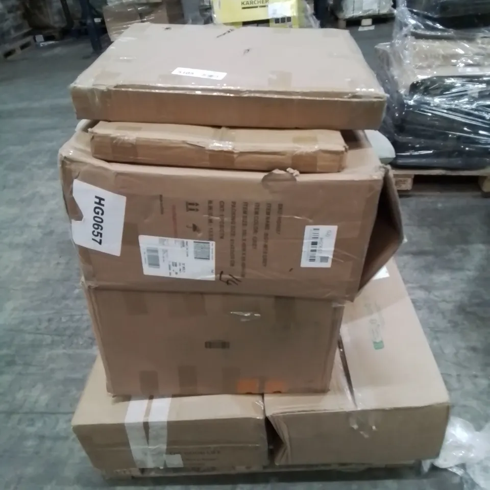 PALLET CONTAINING VARIOUS BOXED FURNITURE PARTS AND OTHER HOUSEHOLD ITEMS ETC.