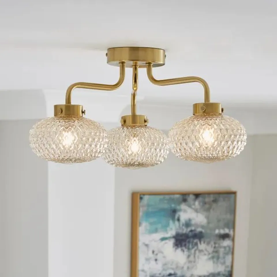 BOXED SILAS EMBOSSED 3 LIGHT SEMI FLUSH CEILING LIGHT