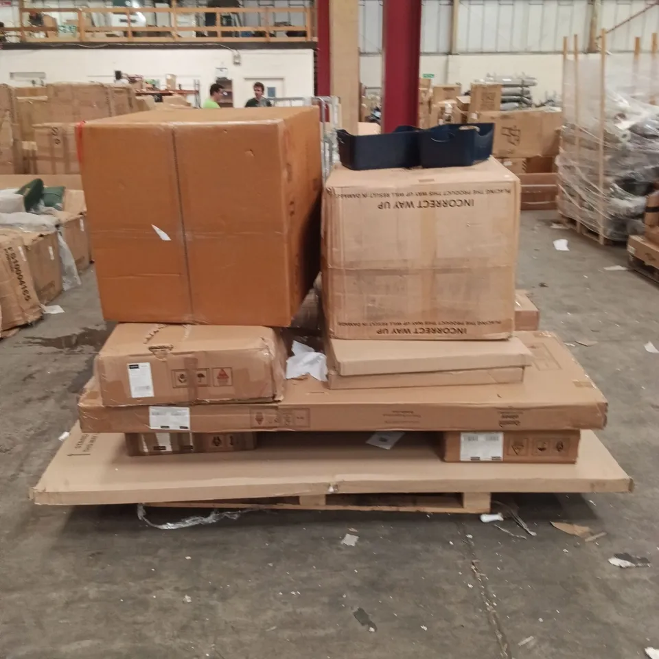 PALLET OF ASSORTED INCOMPLETE FURNITURE PARTS AND PIECES 