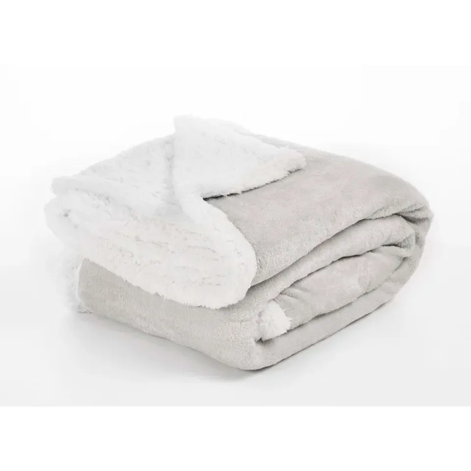 SHERPA FLANNEL BLANKET SIZE: 150 X 200CM COLOUR: GREY/WHITE