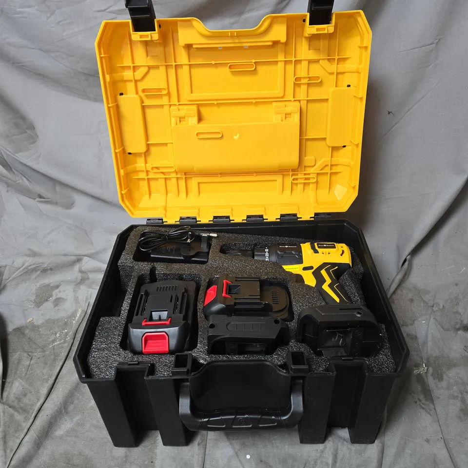 BLISS AND BEYOND DOUBLE SPEED ELECTRIC DRILL WITH ACCESSORIES, IN BLACK/YELLOW CARRY CASE. BOXED