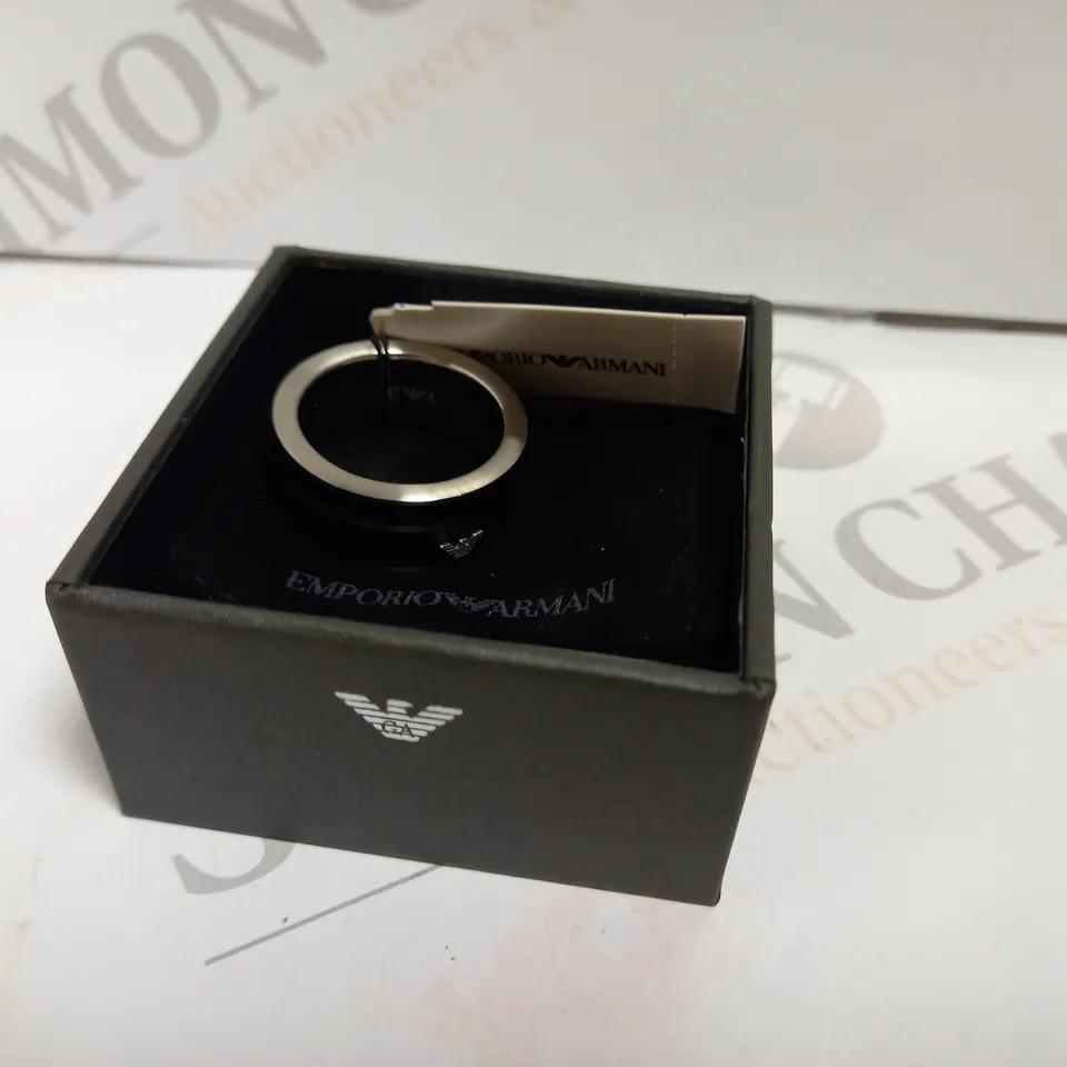 EMPORIO ARMANI STAINLESS STEEL RING WITH BLACK DETAIL