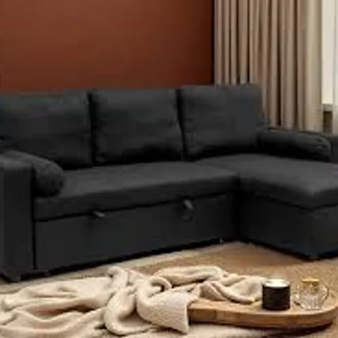 BOXED MANHATTAN BLACK 3 SEAT CORNER SOFA BED (2 BOXES)