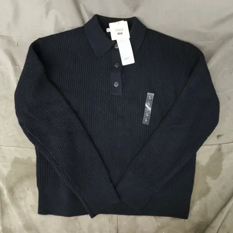 UNIQLO WOMEN'S WOOL BLEND POLO SWEATER IN DARK NAVY SIZE LARGE