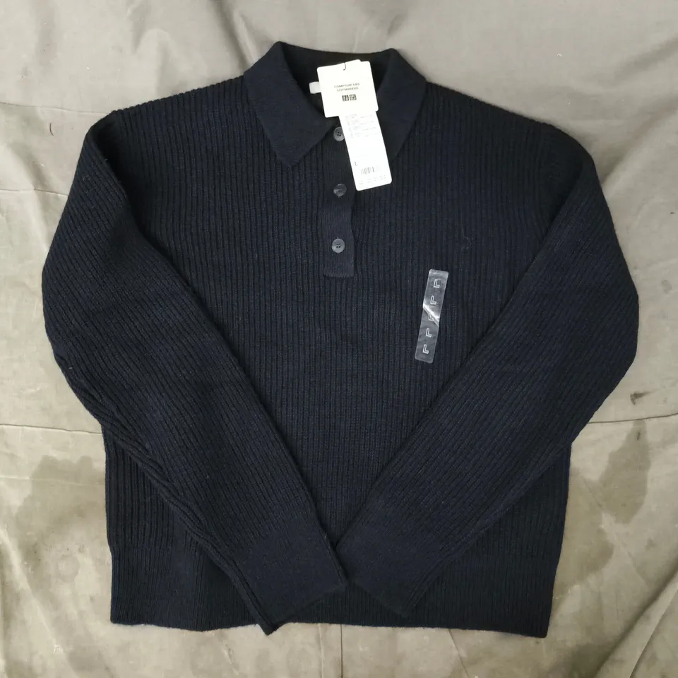 UNIQLO WOMEN'S WOOL BLEND POLO SWEATER IN DARK NAVY SIZE LARGE