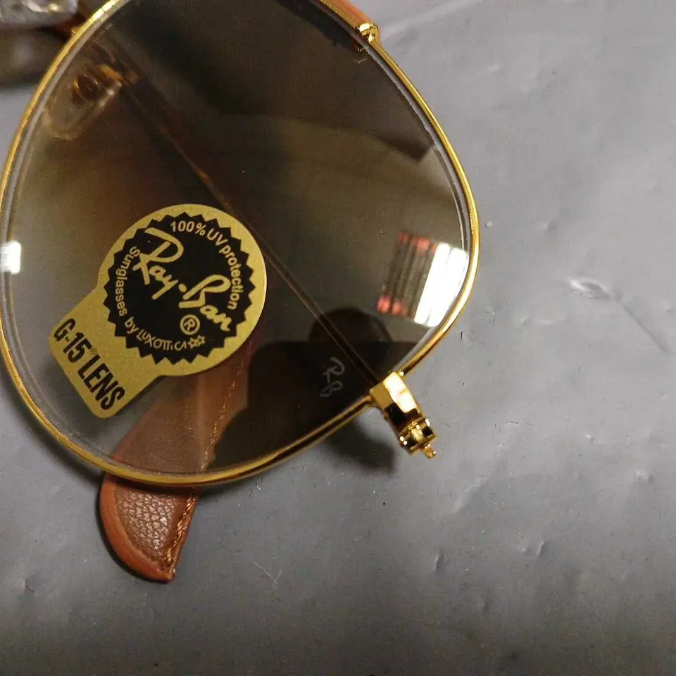 BOXED PAIR OF RAY BAN GLASSES WITH G-15 LENS AND LEATHER DETAIL IN CASE