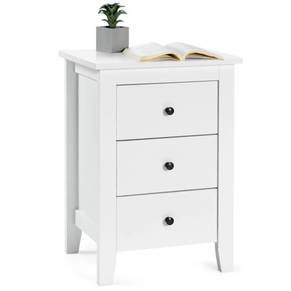 BOXED COSTWAY 3-DRAWER DRESSER WOOD NIGHTSTAND HOME BEDSIDE TABLE - WHITE