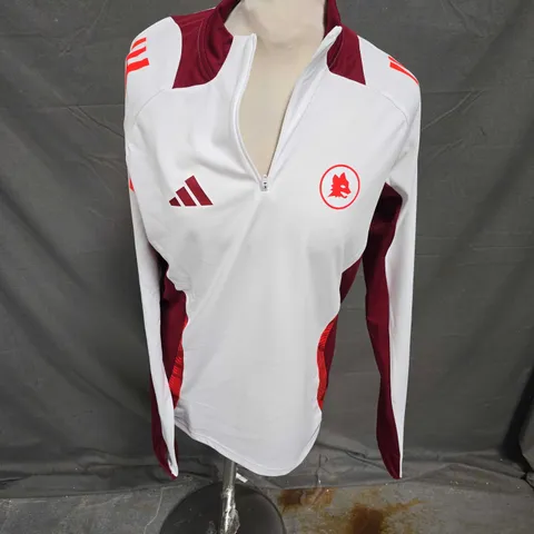 ADIDAS YOUTH LONG SLEEVE 1/4 ZIP SPORTS TOP IN WHITE/RED SIZE 15/16YRS