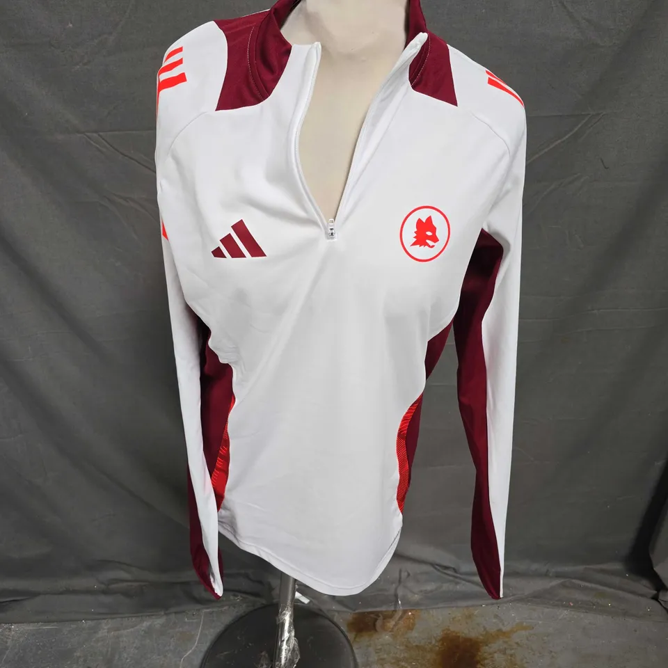 ADIDAS YOUTH LONG SLEEVE 1/4 ZIP SPORTS TOP IN WHITE/RED SIZE 15/16YRS