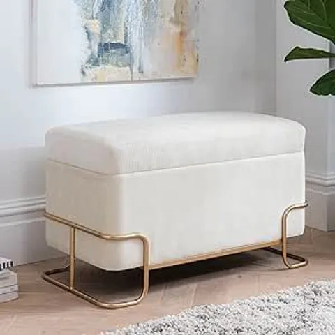 BRAND NEW BOXED HOMESDIRECT365 CREAM LARGE RECTANGULAR LOUNGE STOOL