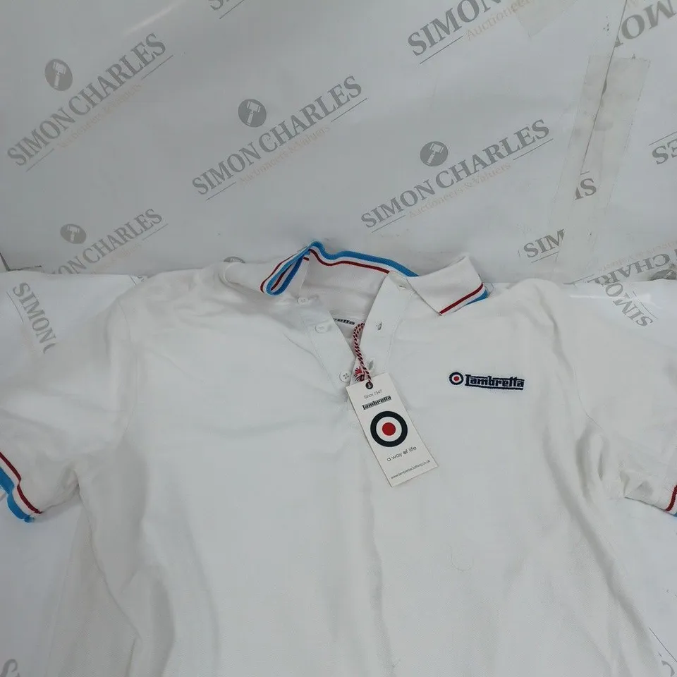 LAMBRETTA TWIN TIPPED POLO IN WHITE - M