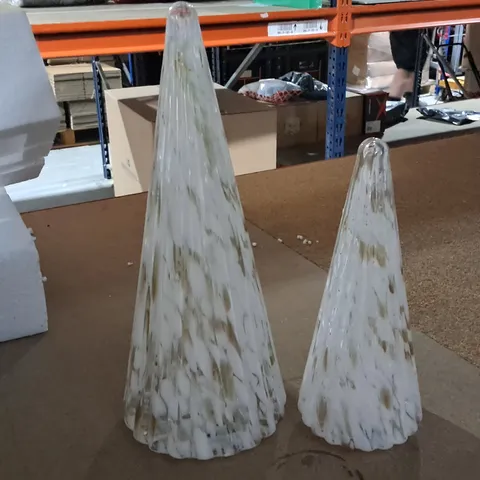 SET OF 2 LIGHT UP MARBLE GLASS CHRISTMAS TREES