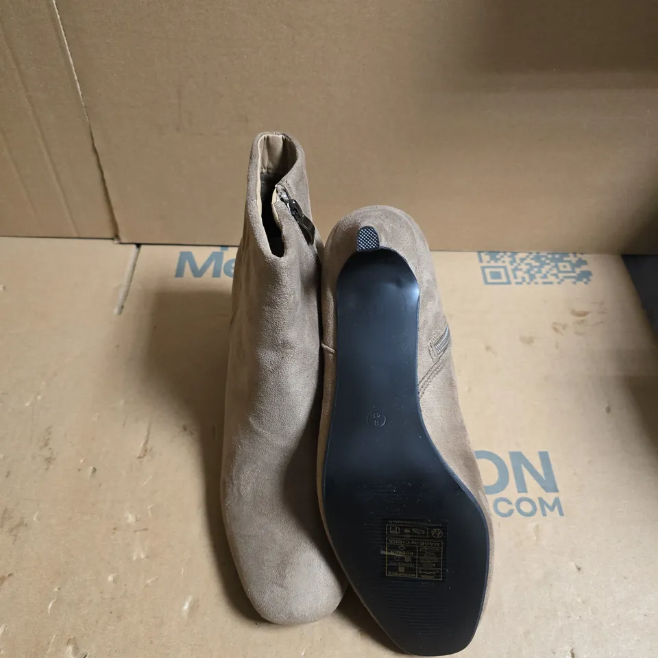 WOMEN'S TAUPE SUEDE ANKLE BOOTS WITH SIDE ZIP – UK SIZE 8