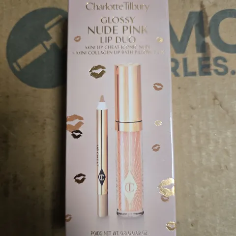 CHARLOTTE TILBURY LIP DUO: GLOSSY NUDE PINK LIP DUO (LIP CHEAT ICONIC NUDE) + COLLAGEN LIP BATH PILLOW TALK MINI