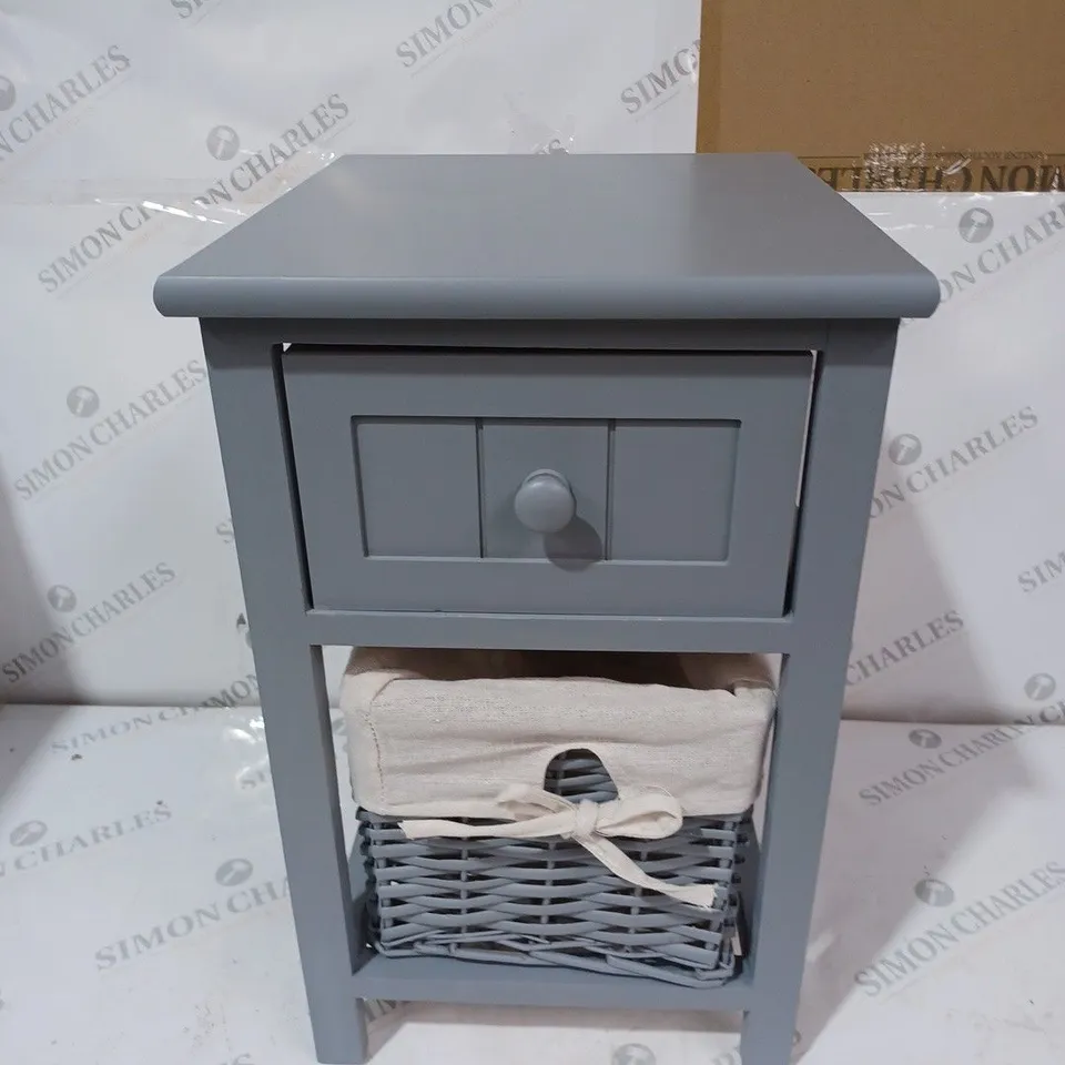 BOXED LIVIVO GREY WOODEN SIDE TABLES WITH DRAWER STORAGE  