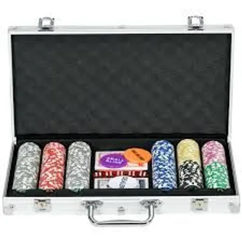 BOXED SPORTNOW 300-PIECE POKER CHIPS SET, POKER SET WITH MAT, CHIPS, TWO CARD DECKS, DEALER, FIVE DICES