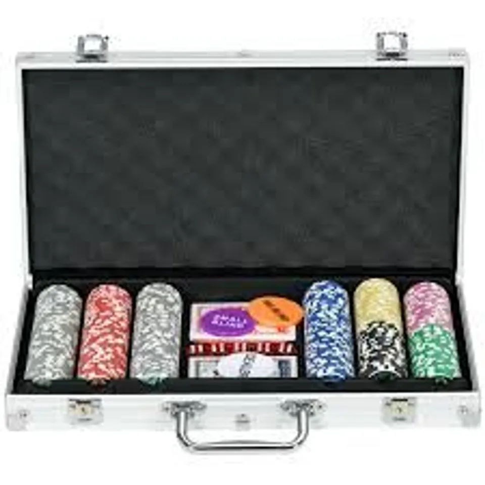 BOXED SPORTNOW 300-PIECE POKER CHIPS SET, POKER SET WITH MAT, CHIPS, TWO CARD DECKS, DEALER, FIVE DICES