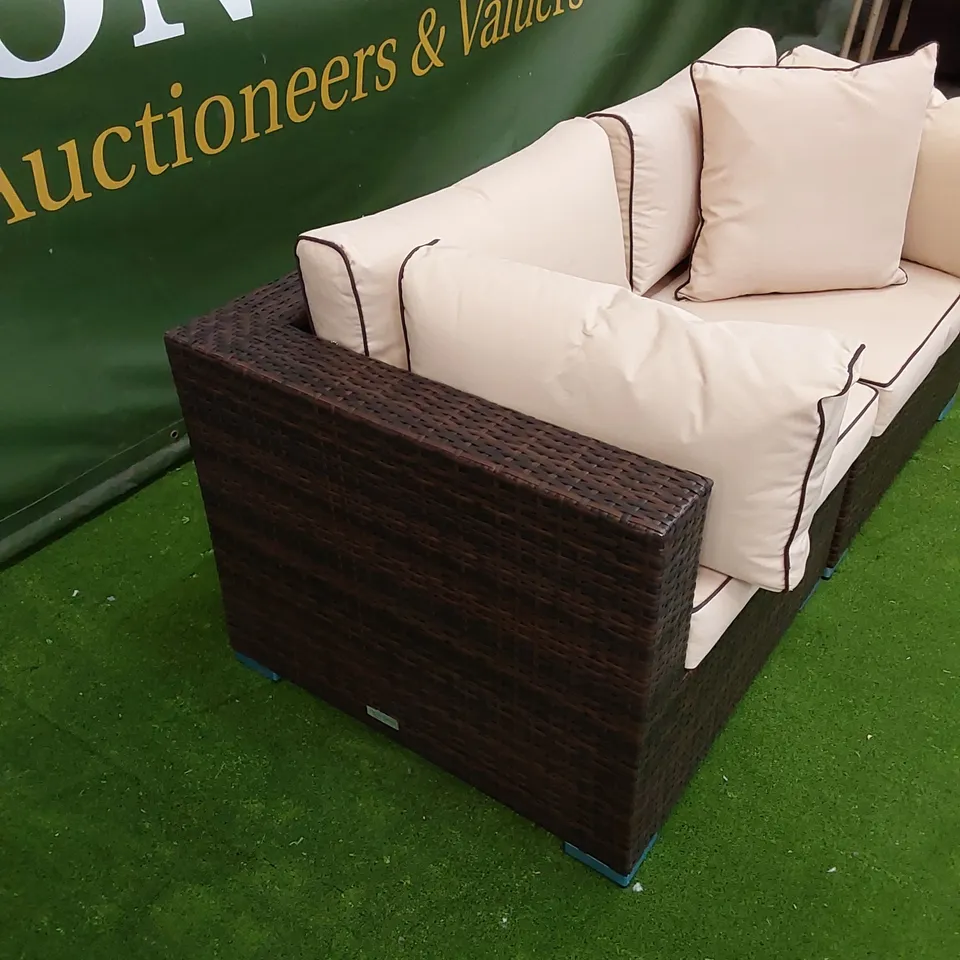 FLORIDA 2-SEATER CHOCOLATE MIX RATTAN AND COFFEE CREAM CUSHION SOFA 