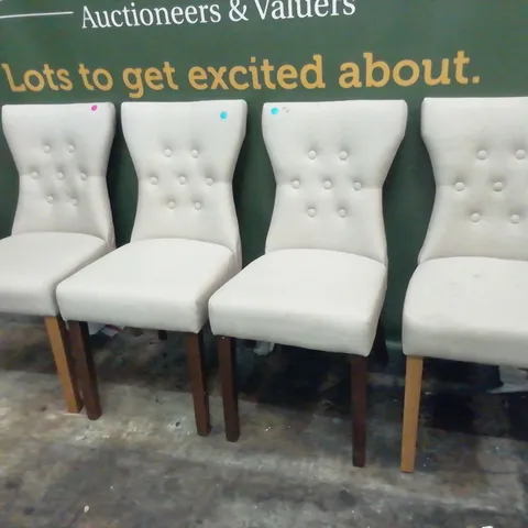 FOUR ASSORTED BEIGE FABRIC DINING CHAIRS- MISMATCHED LEGS
