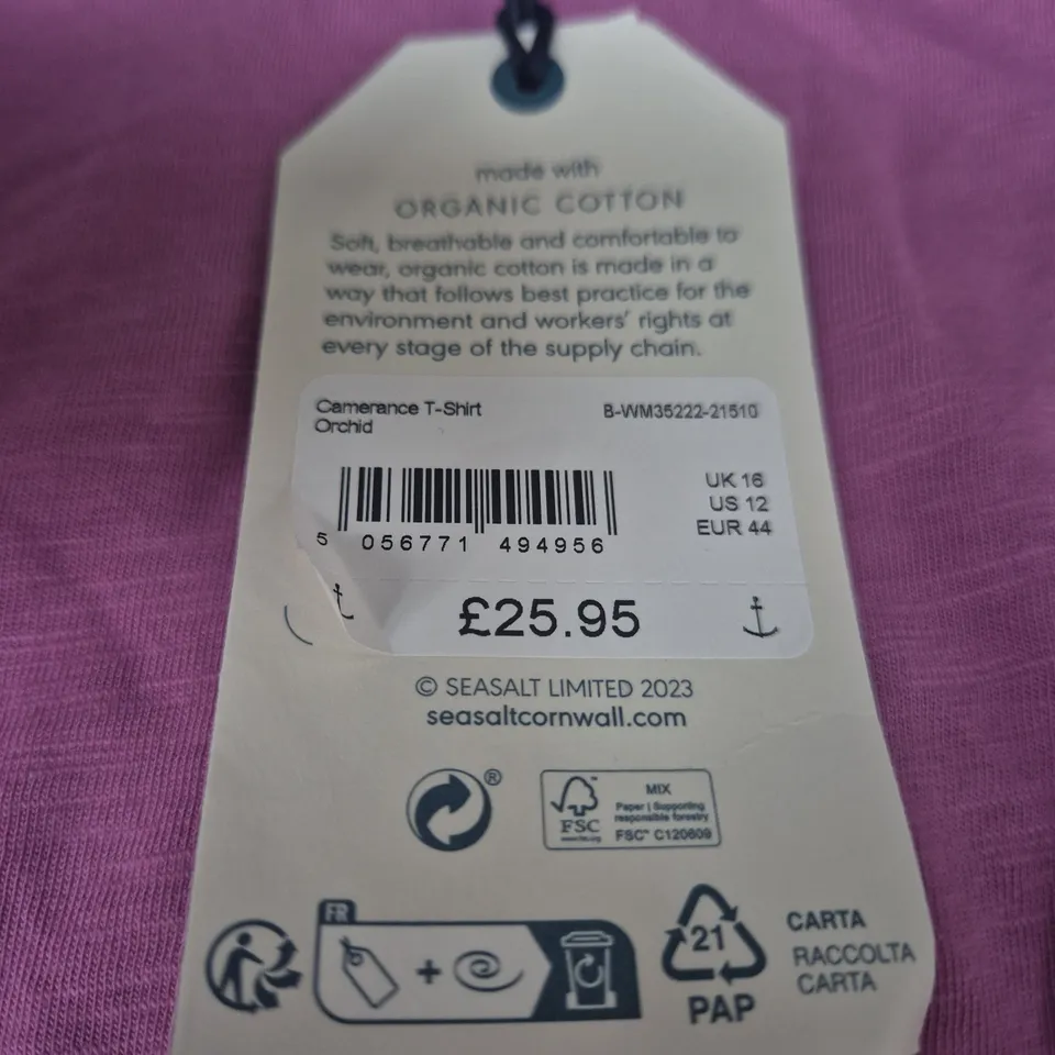 SEASALT CORNWALL ORGANIC COTTON T-SHIRT – ORCHID, UK16 (WOMEN)