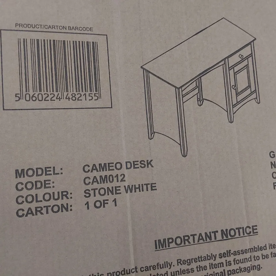 BOXED DESIGNER CAMEO DESK STONE WHITE 