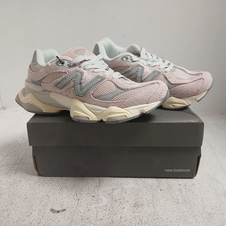 BOXED PAIR OF NEW BALANCE 9060 TRAINERS IN PINK/GREY SIZE UK 7