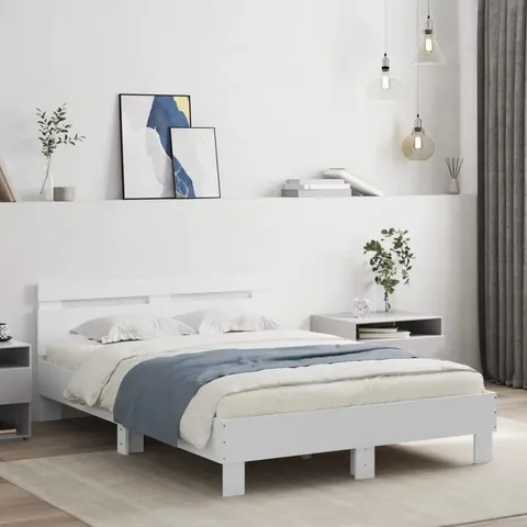 BOXED 17 STORIES BED FRAME WITH HEADBOARD AND LED WHITE 120 x 190cm (2 BOXES)