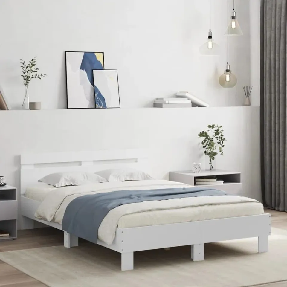 BOXED 17 STORIES BED FRAME WITH HEADBOARD AND LED WHITE 120 x 190cm (2 BOXES)