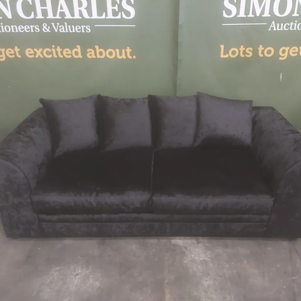 DESIGNER 3 SEATER SOFA - BLACK CRUSHED VELVET