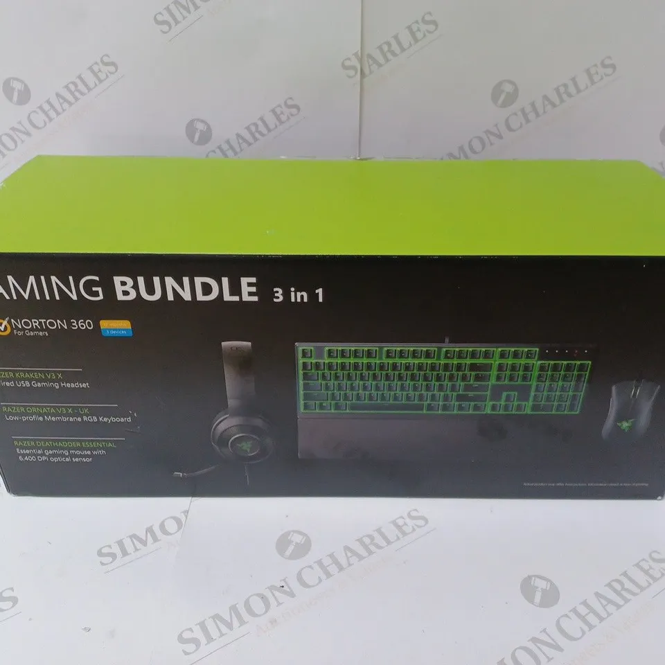 BRAND NEW BOXED RAZER GAMING BUNDLE 3 IN 1 TO INCLUDE - GAMING HEADSET, MEMBRANE RGB KEYBOARD AND ESSENTIAL GAMING MOUSE