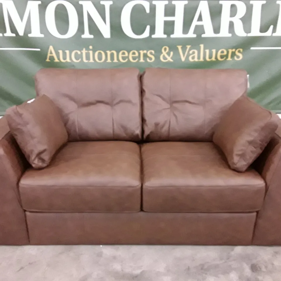DESIGNER ARDEN 2 SEATER SOFA - BROWN LEATHER 