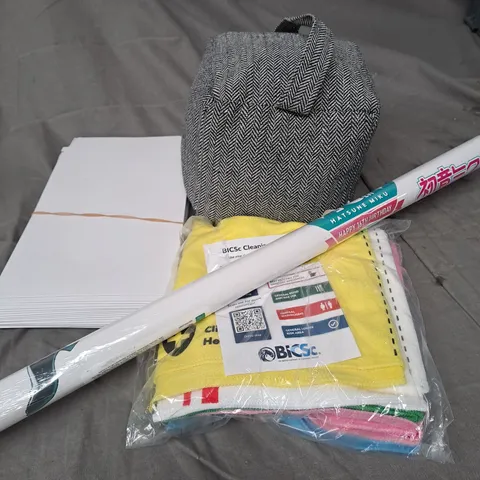 APPROXIMATELY 20 ASSORTED HOUSEHOLD PRODUCTS TO INCLUDE BIRTHDAY WRAP, ENVELOPES AND DOORSTOPS