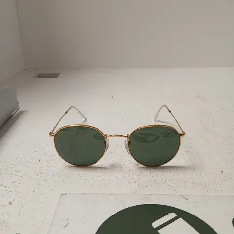 RAY-BAN ROUND METAL SUNGLASSES – GOLD FRAME, GREEN LENSES (RB3447)