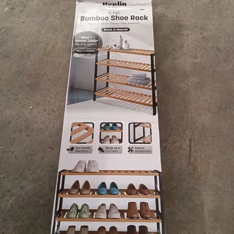 BOXED KEPLIN 4 TIER BAMBOO SHOE RACK - BLACK/NATURAL 