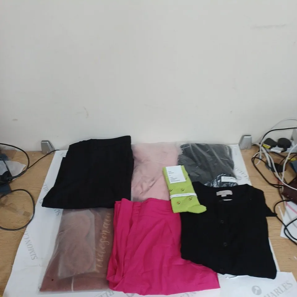 BOX OF ASSORTED CLOTHING ITEMS TO INCLUDE LEGGINGS, UNDERWEAR, TOPS ETC 