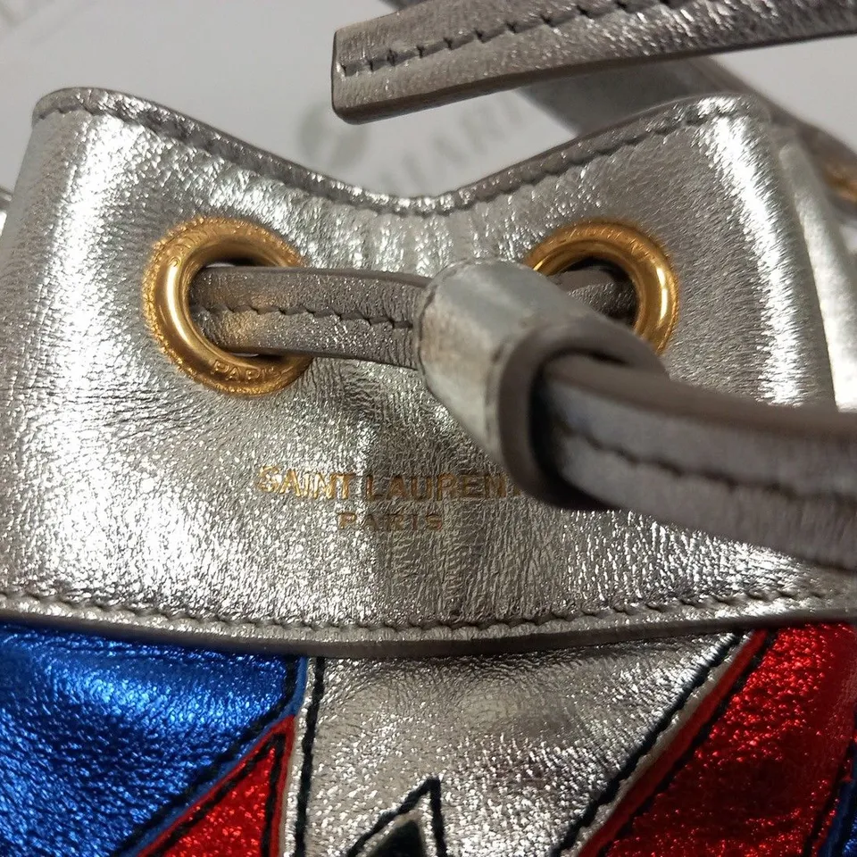 SAINT LAURENT PARIS BLUE RED AND SILVER BAG