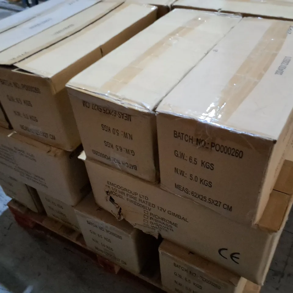 PALLET CONTAINING 18 20-PACK BOXES OF EMCOLITE 100 MINUTE FIRE RATED MR16 GIMBAL DOWNLIGHTS