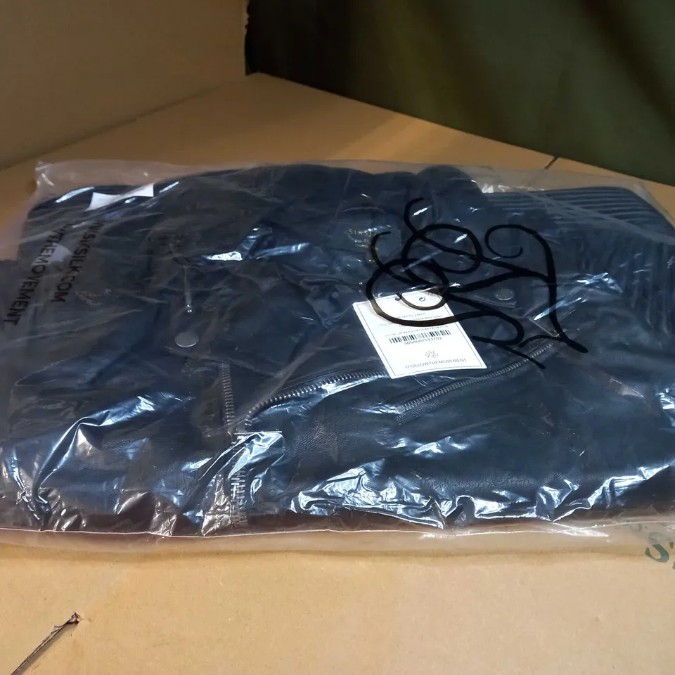PACKAGED SILKSILK BLACK PU HOODED DETAIL BIKER JACKET - XL