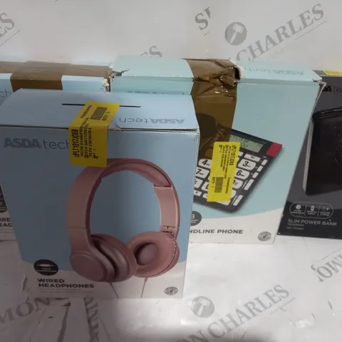 LOT OF ASSORTED ITEMS TO INCLUDE - WIRED HEADPHONES - POWER BANK - ALARM CLOCKS