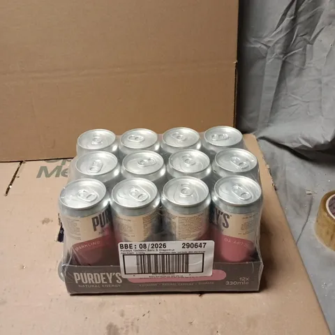 PURDEY’S NATURAL ENERGY DRINK – 12 × 330ML CANS, BERRY & DRAGONFRUIT (BBE 08/2026)