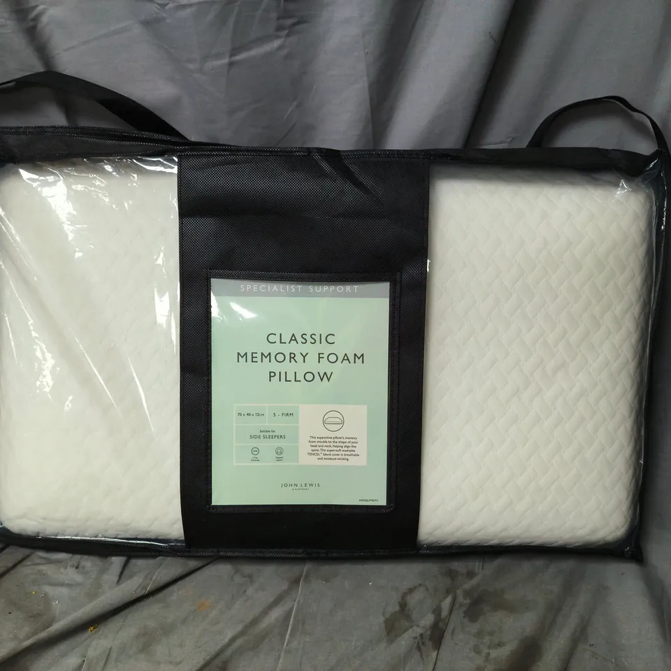 JOHN LEWIS CLASSIC MEMORY FOAM PILLOW – IN PLASTIC PACKAGING
