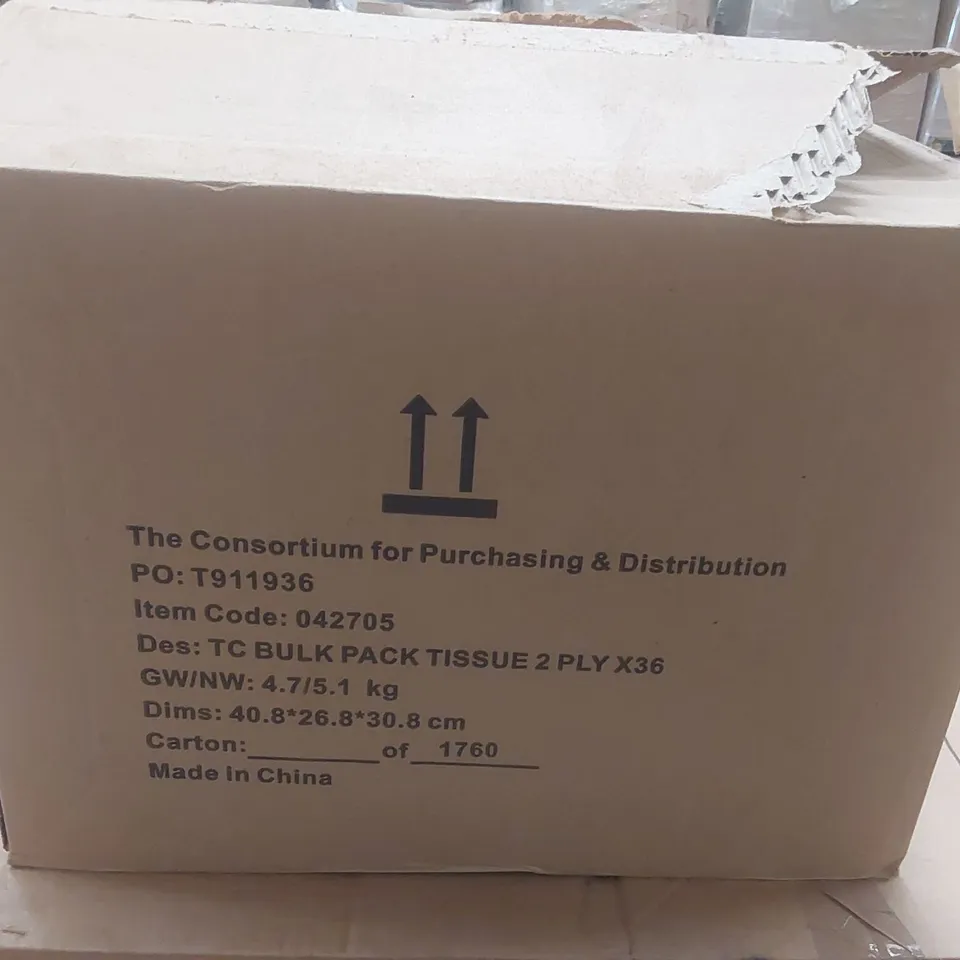 BOX CONTAINING 36 BULK PACK 2 PLY TISSUE PAPER